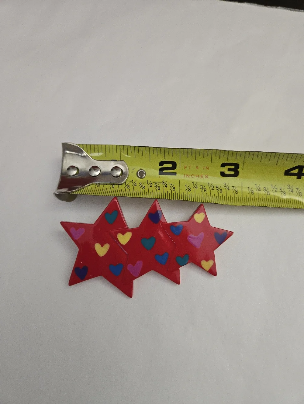 Vintage 90s Red Shooting Stars Hearts Brooch Pin Multicolored Hearts